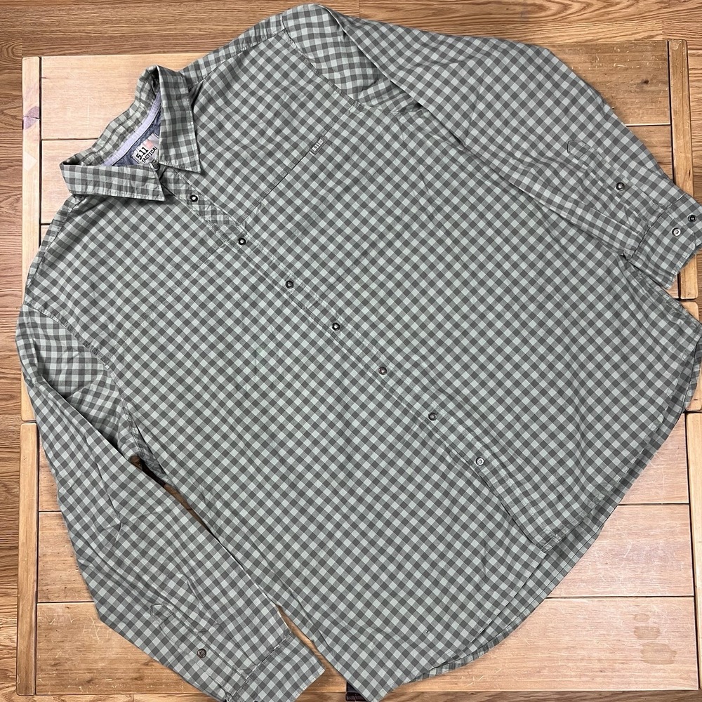 5.11 Tactical Men's Echo Gingham Plaid Shirt, 2XL, Pearl Snap Button, Gray